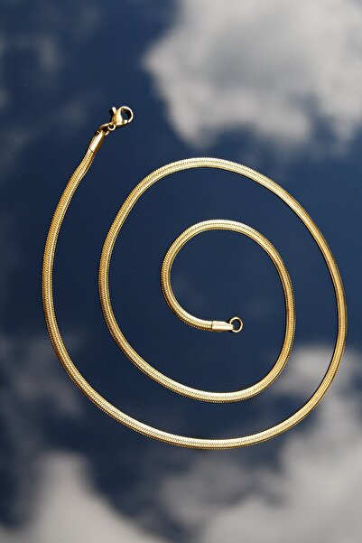 Rua Jewelry Çelik Italyan Yassı Yılan Kolye 3 Mm Altın Renk | Kararmaz , Unisex , 2 Yıl Garantili