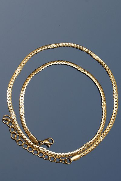 Rua Jewelry Engraved Crushed Gourmet Chain Stainless Steel Necklace Gold Color - 3mm 2 Years Warranty