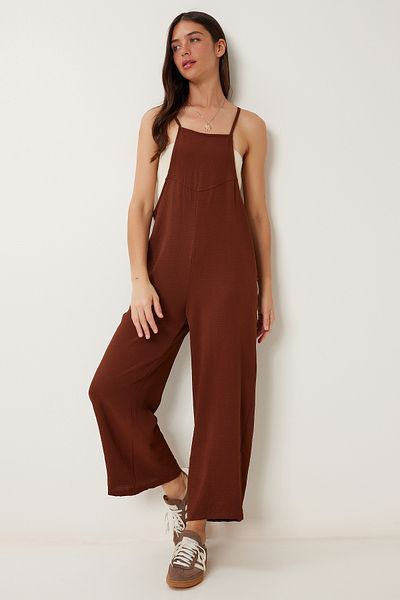 Lovelyİstanbul Flowy Gardener Overalls with Pockets - Brown Ldd0002