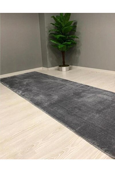 AKSU Peluş Halı Yolluk Post Halı Kaymaz Taban Yıkanabilir Antrasit