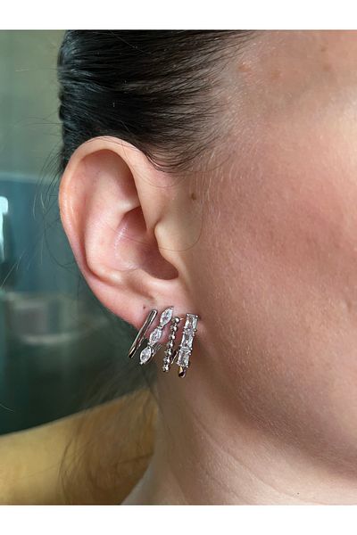 MODA Women's Steel 2-Piece Earrings – Stone Detailed, Unconventional and Innovative Design