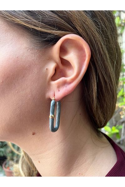 MODA Gray Earrings – Gold Ball Detail, Stylish and Modern Design