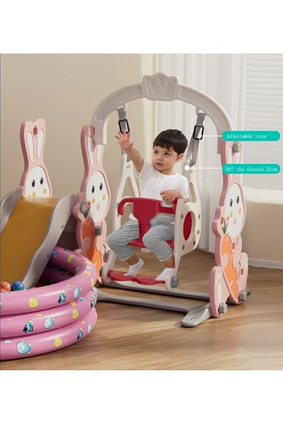 FULLJOY Bunny slide with swing, climbing ladder and basketball ring 4*1, 170*140*112 cm