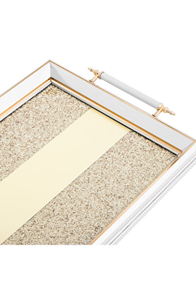HIC Wooden serving tray, silver-golden color, with a floor of golden crystals, with a silver hand