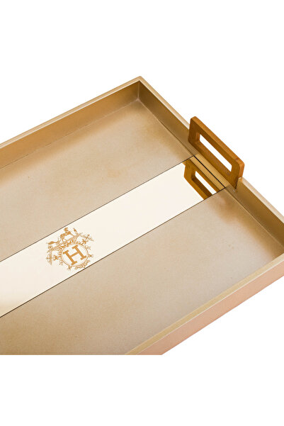 casa rosa Turkish wooden serving tray, white with gold