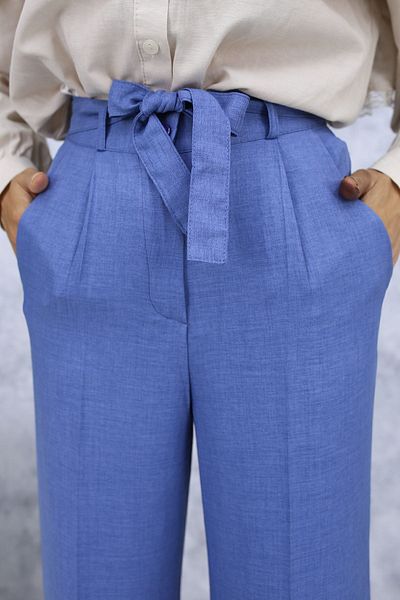 HANIMCA GİYİM Super Quality Linen Summer Trousers - Belted and Flowy Tril Tril