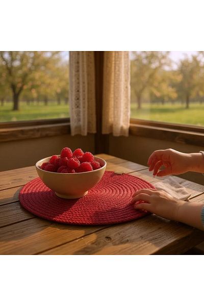 herseyvar 1 Piece Red Straw Cotton Rope American Service Presentation Plate