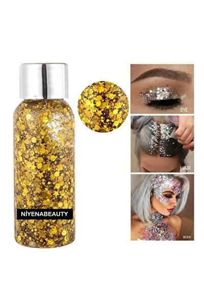 NİYENABEAUTY Jel Formlu Parlak Glitter Face Makeup & Body & Hair Sarı Renk