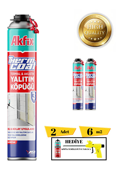 Akfix Thermcoat Poliüretan Termal Isı Ve Ses Yalıtım Sprey Köpük 2 Ad. Tabanca Ve Temizleyici Hediye