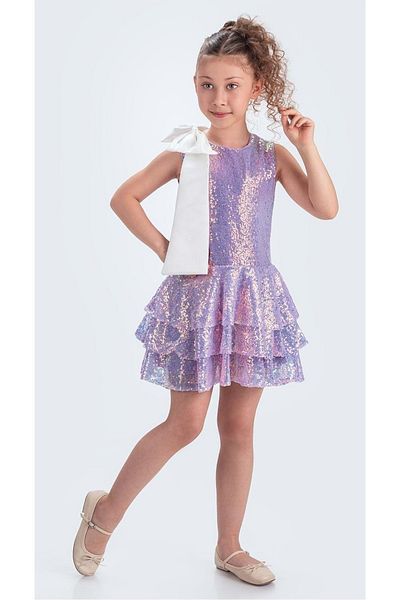 Mnk Baby&Kids Collar Bow Sparkly Sequin Fabric Girls' Evening Dress M00702 Lilac