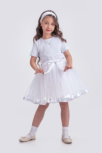 Mnk Baby&Kids Fusta Tutu pentru Fata cu Panglici din Satin M00728 ALB