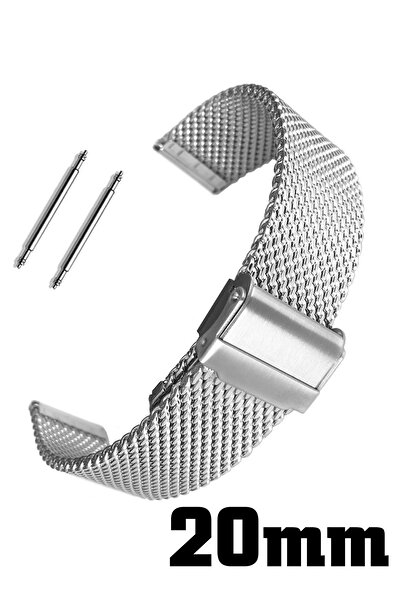 Saatse 20 ملم رمادي معدني فضي - حزام ساعة من الفولاذ الشبكي السميك