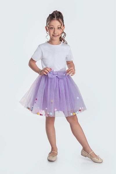 Mnk Baby&Kids Fusta de sărbători pentru fetiță cu accesorii pompon M00726 LİLA