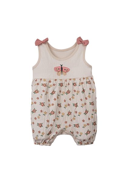 Necix's Gold Stone Colored Butterfly and Flower Patterned Jumpsuit for Baby Girl