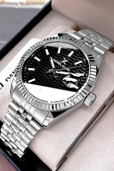Daniel Klein Original Men Wrist Watch 3 Atm Waterproof Silver Black Color Steel Cord Gift Wristband Dkh4526C2