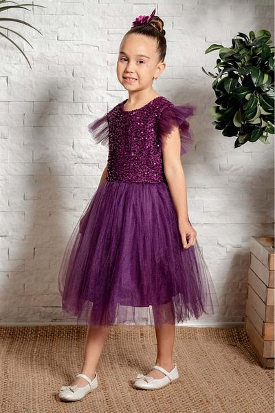 Mnk Baby&Kids Rochie pentru fetiță din tul colorat prune - Kpl Mnk0526
