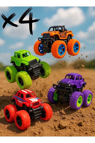 F.A.M.S Monster Truck Toys For Kids, Friction Powered Push And Go, Set Of 4 (4 COLORS)