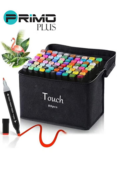Primo Plus 80 لونًا من أقلام التحديد الفنية ذات الرأسين للأطفال والفنانين مع حقيبة حمل