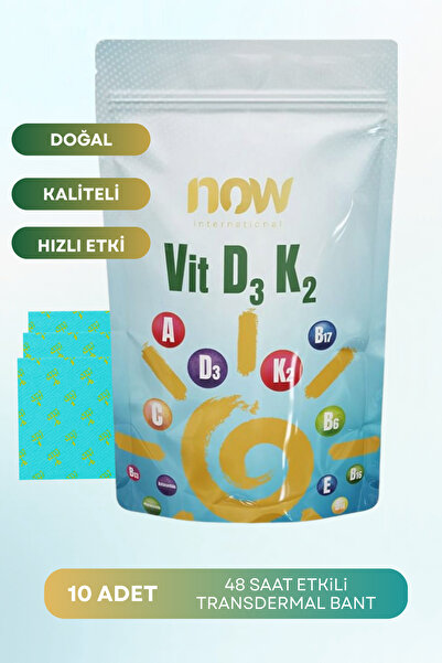 Now International Vit D3 K2 Vitamin Destek Transdermal Bant –, 10 Adet