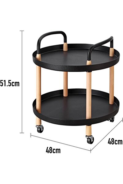 Lawazim 2-tier Round Side Table - Black End Table With Wheels & Handles For Living Room Or Bedroom