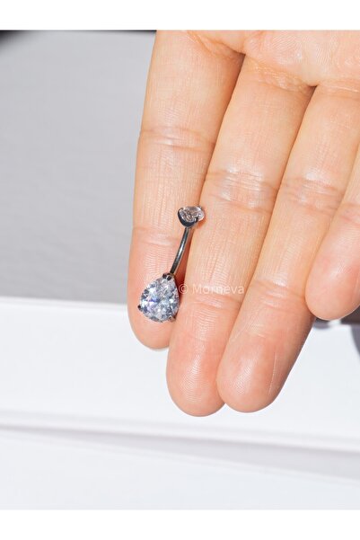 MORNEVA Titanyum Kristal Damla Taşlı Minimal Göbek Belly Piercingi
