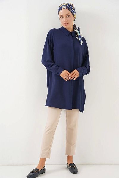NİDAM BUTİK Long Shirt Tunic 5945 - Navy Blue