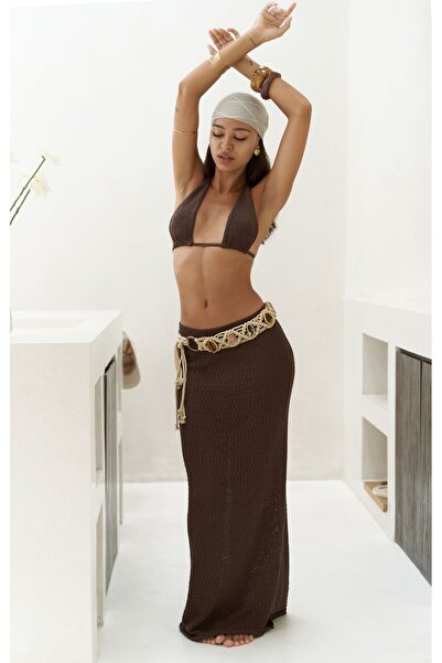 BOHEMAİ Pangestu Triangle Brown Crop Skirt Knitwear Set