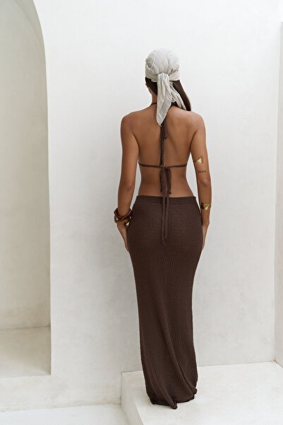 BOHEMAİ Pangestu Triangle Brown Crop Skirt Knitwear Set