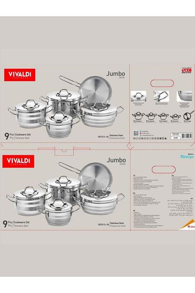 Generic 9-piece Turkish stainless steel cookware set, high quality