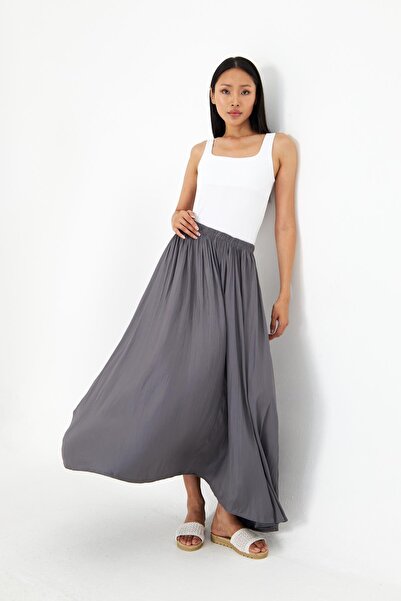 TIFFANY&TOMATO Beli Lastikli Kraşlı Uzun Saten Etek