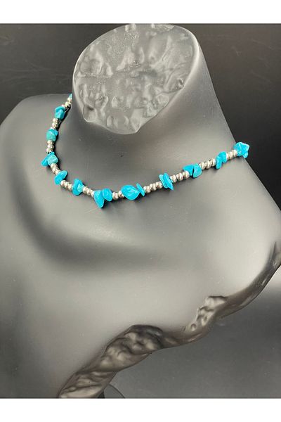 magıcgrange Handmade Turquoise Natural Stone and Rice Beaded Unisex Necklacenegative Energy Protection Throat Chakra