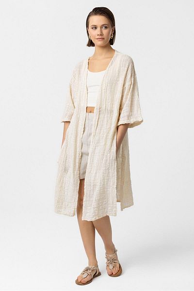 Deriderim Kimono din bumbac cu mâneci trei sferturi crem
