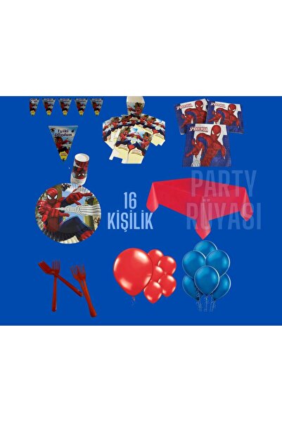 partyrüyası Spider-Man Themed 16-Person Flaming Birthday Set Mod1