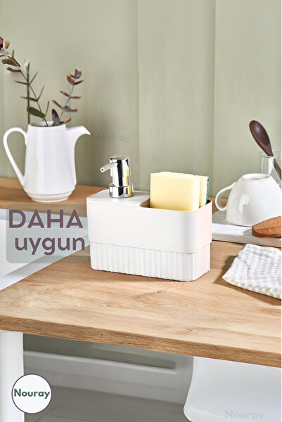 nouray 2 bölmeli Pompalı Tezgah Üstü Banyo Mutfak Sıvı Sabunluk Süngerlik. BEYAZ