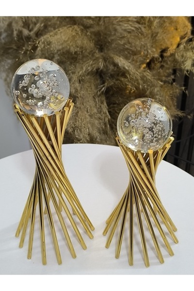 BEJ DEKOR Gold Kabarcık Küre 2'li Metal Biblo Obje Ev Aksesuar Masa Konsol Or...