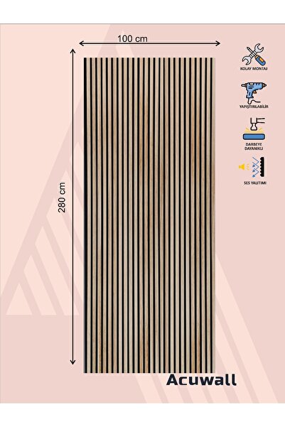 Acuwall Akustik Duvar Paneli-Elegance Serisi-100cm*280cm-Safir Meşe-3mm Keçe+...