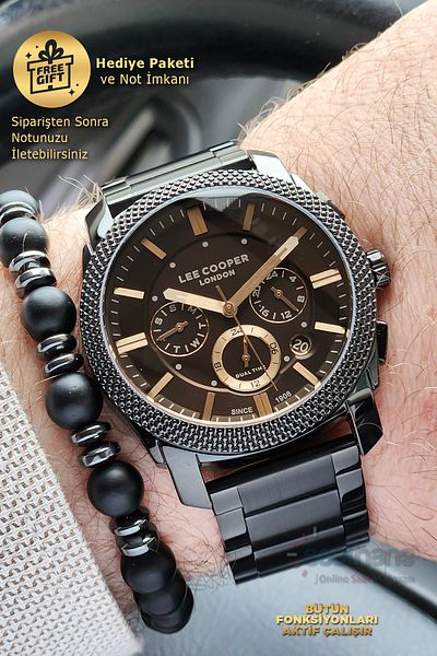 Lee Cooper Original Lee Cooper Colorful Glass Full Black Steel Band Function Men's Wristwatch with Calendar