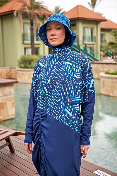 Marina Navy Blue Full Covered Parachute Hijab Swimsuit - M2427