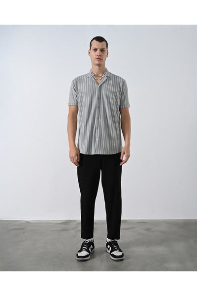İLKCET MODA Регулярний крій, короткий рукав, смугаста чоловіча сорочка