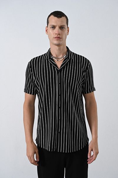 İLKCET MODA Ανδρικό πουκάμισο με κοντό μανίκι με ρίγες
