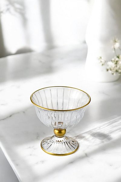 Wow Home Gold Detailed Set of 6 Glass Bowls with Feet Pudding Magnolia Ice Cream Bowl Presentation Bowl