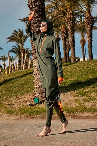 Marina Khaki Colored Parachute Fabric - Full Covered Hijab Swimsuit M2413