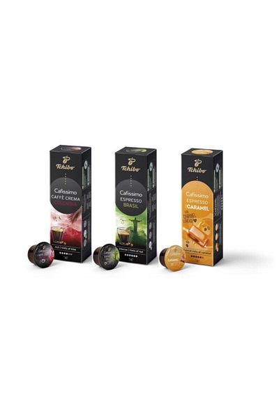 Tchibo Capsule Coffee 3 Pack |   Cafissimo Compatible – Colombia, Brazil, Caramel