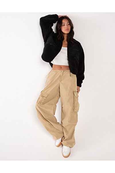 september island Mustard Color Multi-Pocket Parachute Balloon Baggy Tech Trousers