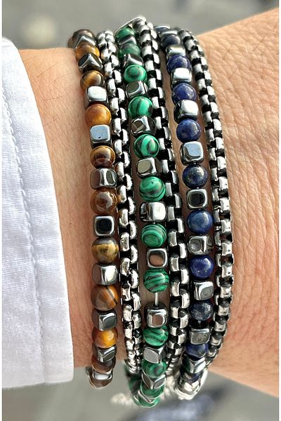 Naviforce Men's Steel and Meaningful Stone Bracelet
