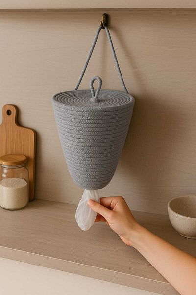 EGE ÖRGÜM حامل أكياس للزينة باللون الرمادي الفاتح مقاس 30 × 20 سم