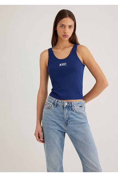 Mavi Marineblaues Tanktop mit Logo-Print, taillierter Schnitt 1611899 -70722