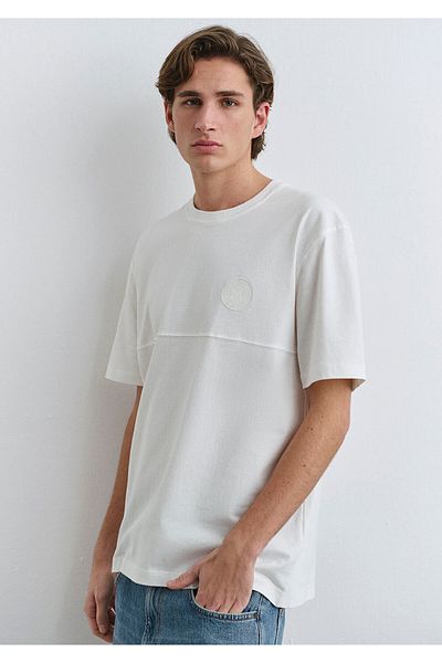 Mavi Weißes T-Shirt mit Patch-Logo-Nähten, lockere Passform / lockere, entspannte Passform 0612405 -70057