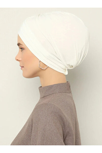 Mervin Şal Women's Cross Three-Striped Outer Bonnet Ready Turban White