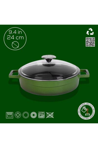 Lava Döküm Çok Amaçlı Yayvan Tencere. Glaze Serisi Çap(Ø)24cm. - Kırmızı